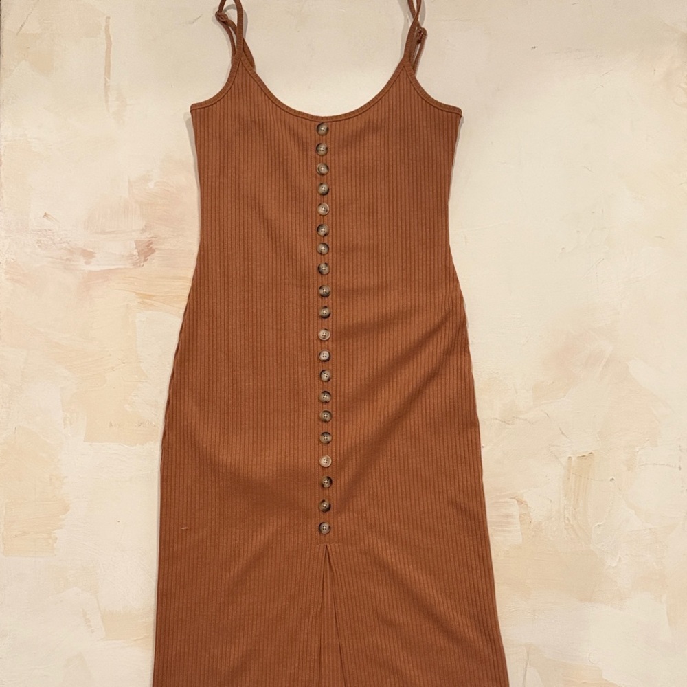 Terra Cotta Ribbed Midi Dress